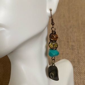 Western themed wire wrapped beaded earrings with charm